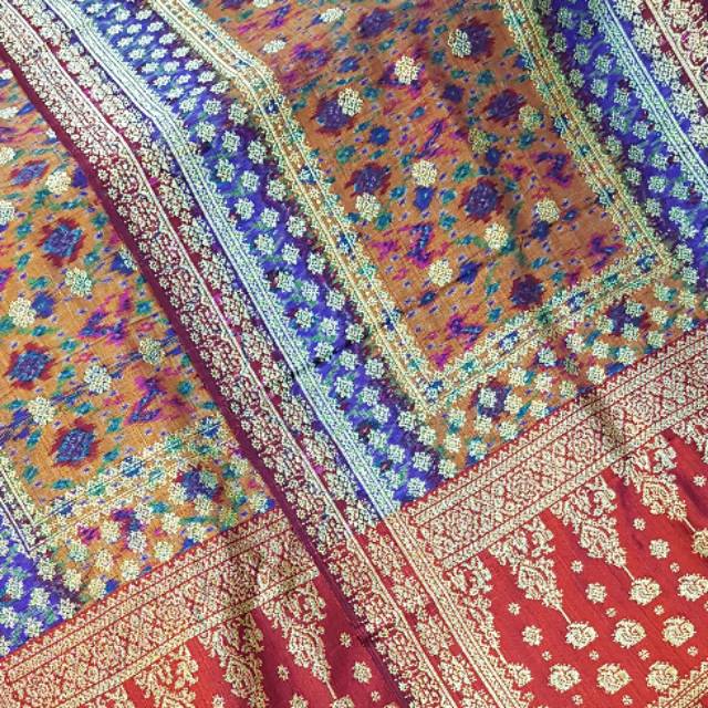 Songket palembang asli sutra limar ori penuh cantik manis gold melati kandang kristal gold
