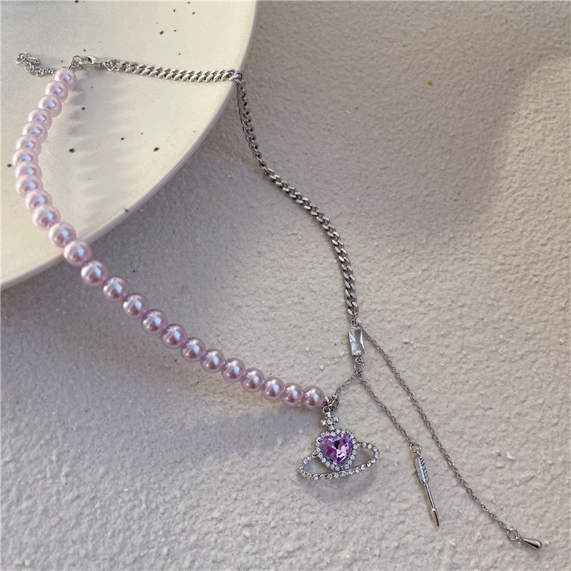 Romantic Universe Love Planet Necklace Purple Pearl Stitching Necklace