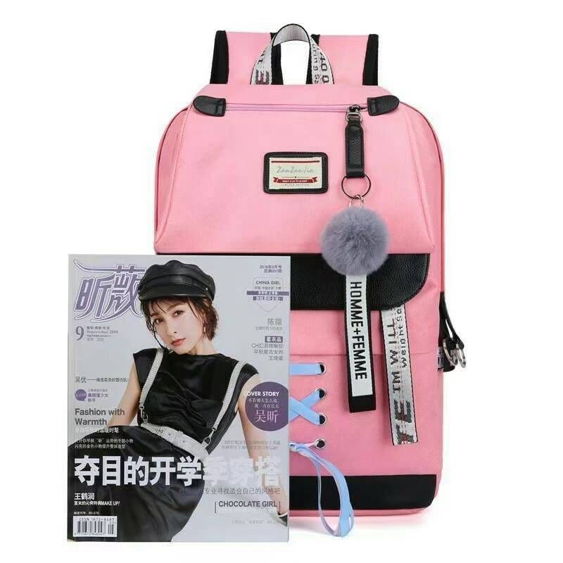 Tas Sekolah Ransel Backpack Cowok Cewek SMP SMA SMU Kuliah Murah Kent Kent kanvas Murmer Abu Kanvas-Pink