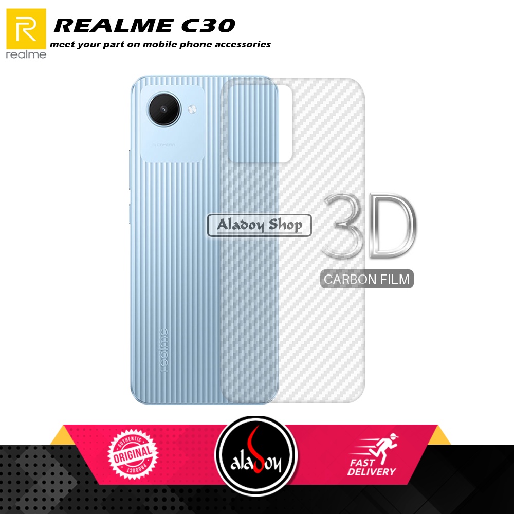 PAKET 2 IN 1 Tempered Glass Layar Realme C30 2022 + Skin Carbon Film 3D