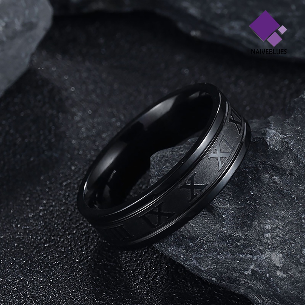 Naiveblue Cincin Titanium Desain Angka Romawi Gaya Punk Untuk Unisex / Pria / Wanita