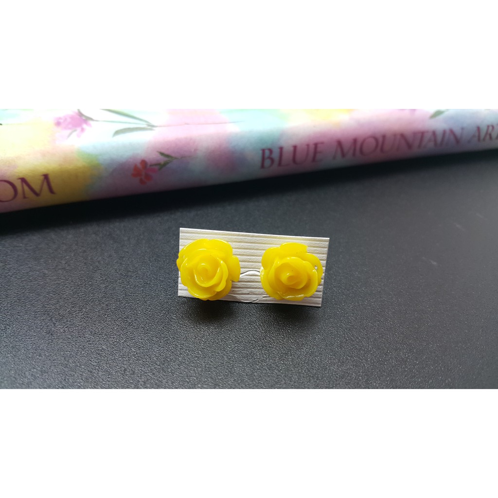 Kuning Yellow Rose Bunga Mawar Anting Earrings Giwang Christmas Gift Murah Cantik