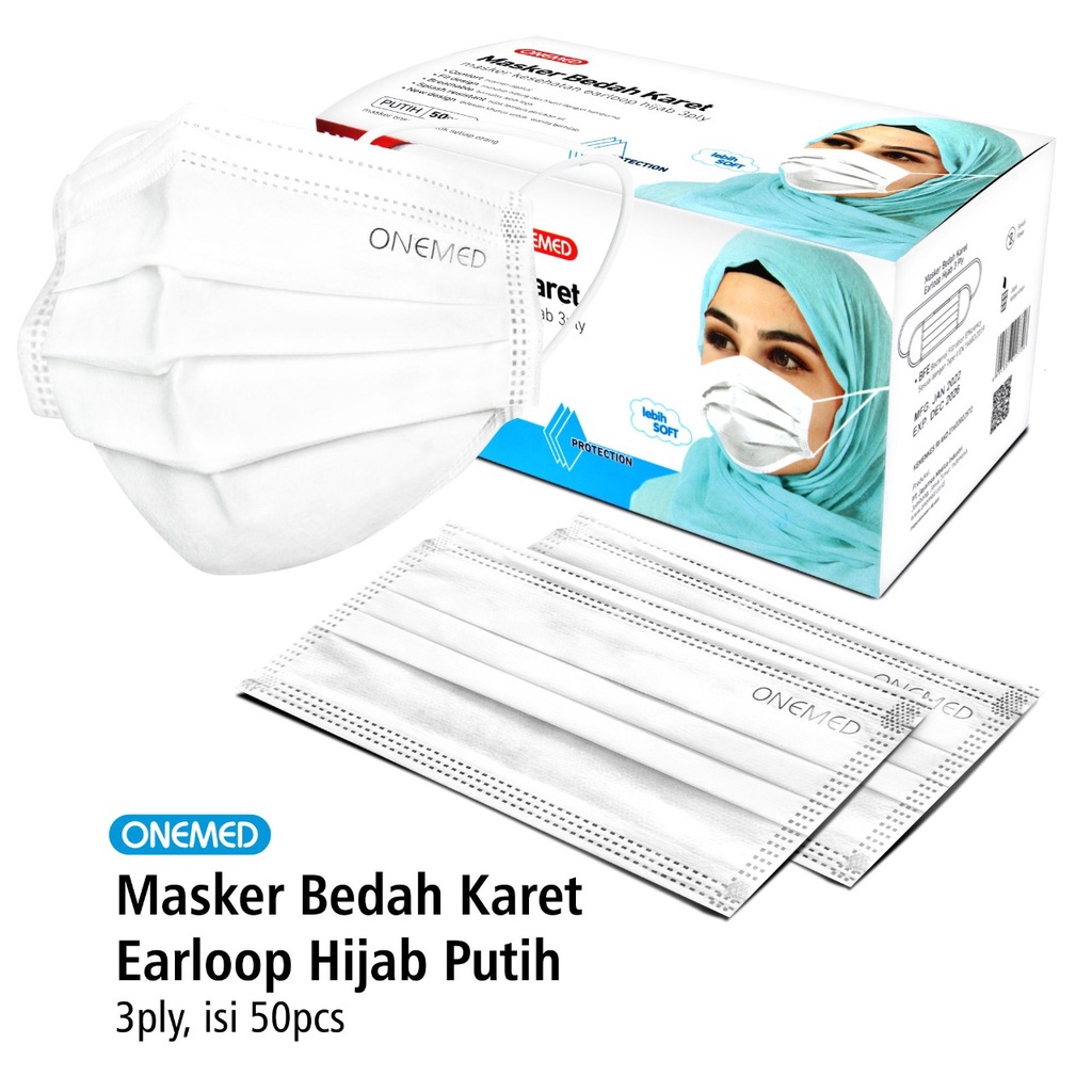 Masker Jilbab Putih OneMed box 50pcs OJB