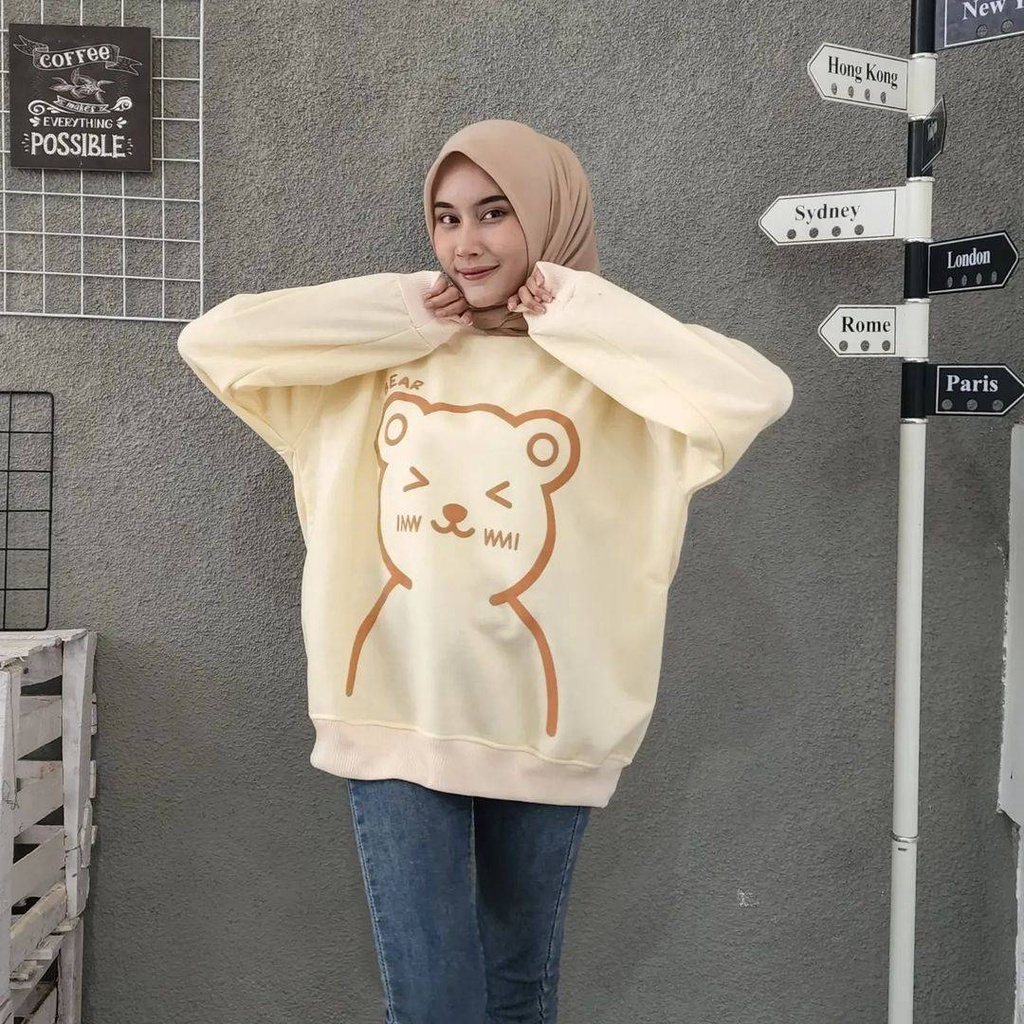 BIG BEAR 2XL Sweater Crewneck Oblong Oversize Pria Wanita Outerwear Motif Cute Korean Style Fashion Terkini