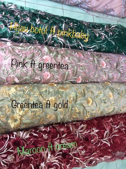 Kain tulle bordir 3d merambat 2warna/2tone