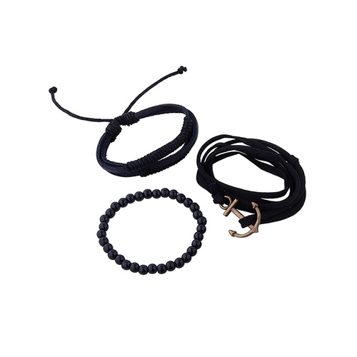 LRC Gelang Tangan Fashion Black Buddha Beads Anchor Beaded Mens Y65213