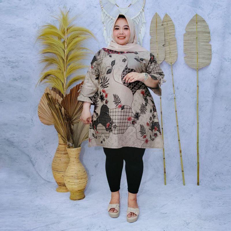 Tunik Batik Wanita Terbaru Ukuran Super Jumbo Big Size LD 140CM FIT 4L 5L 6L ORI Batik Aksara Pekalo zaynbatik-Motif 12