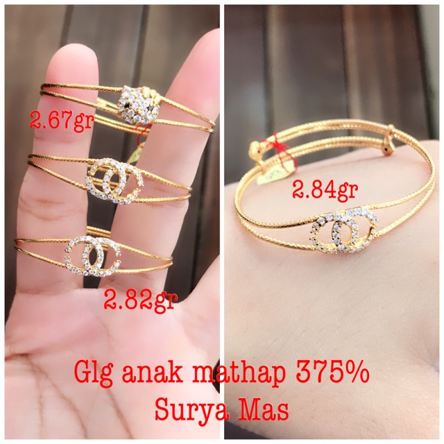 Gelang bulat anak emas 375%