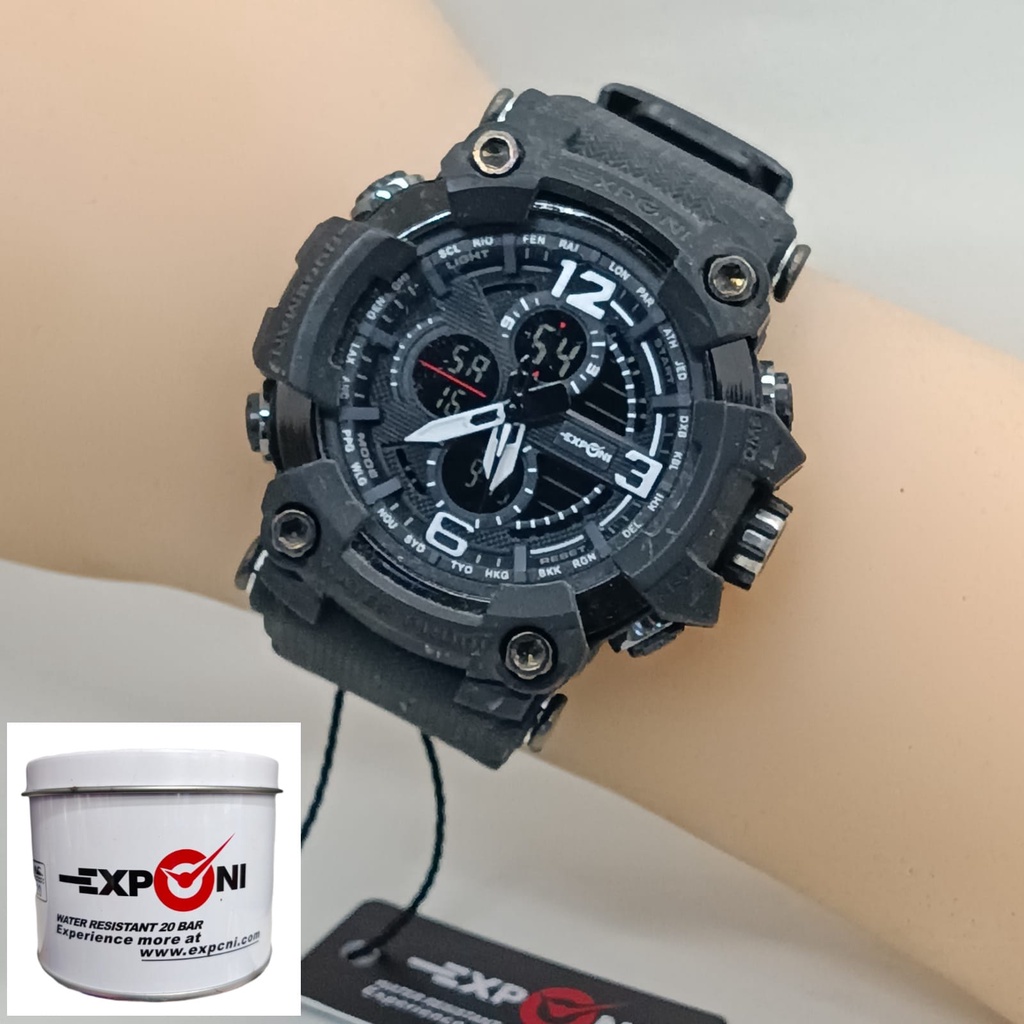 Jam Tangan Fashion Pria Wanita E4901T Double Time Tali Rubber Tanggal Hari Aktif Free Box &amp; Baterai