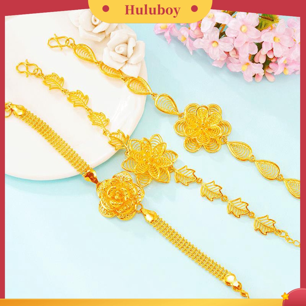 Hu Hu Hu Hu Hu Alat Bantu Pasang Kacamata♡ Gelang Rantai Bunga Mawar Bahan Tembaga Lapis Emas Untuk Hadiah