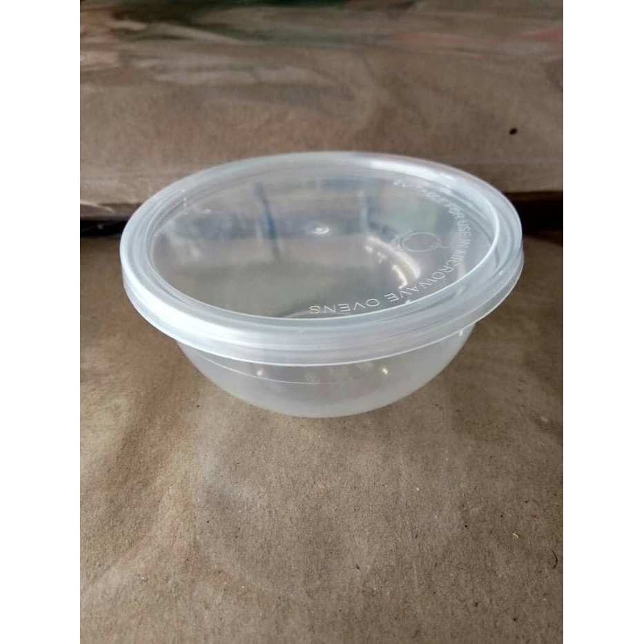 mangkok plastik bening ukuran 200ML + tutup