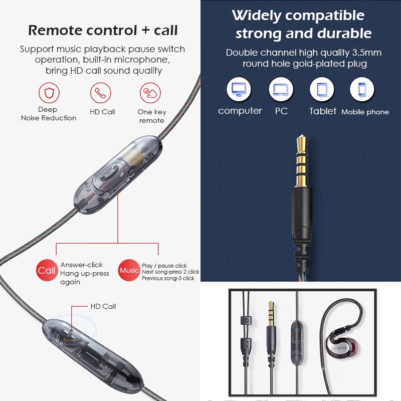 Headset Bass Beevo 9D Stereo Professional Earphones Noise Reduction HiFi 3.5MM Wired Earphone Gaming with Mic