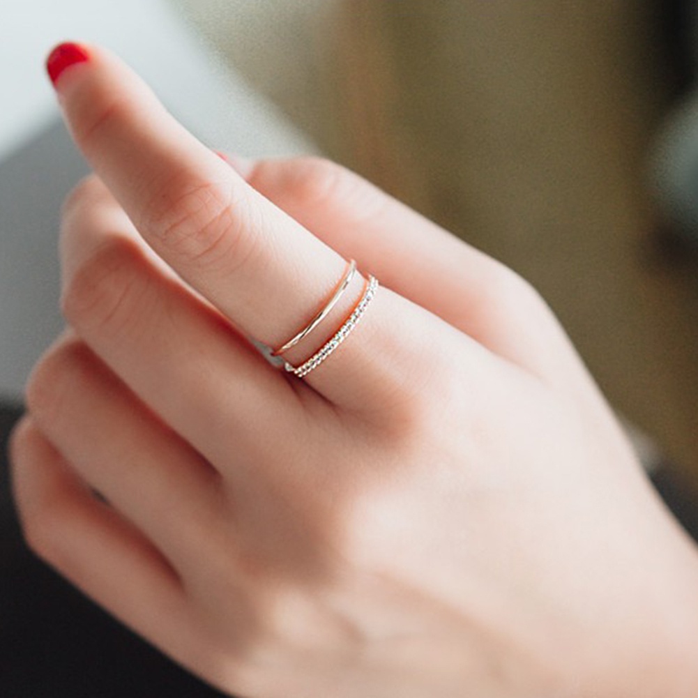 Hu Hu Hu Hu Hu Alat Bantu Pasang Kacamata♡ Cincin Wanita Model Terbuka Dua Lapis Aksen Berlian Imitasi Untuk Pernikahan