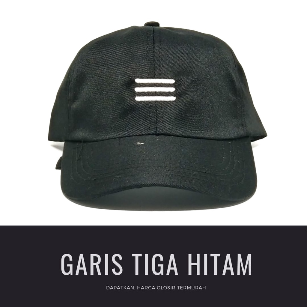 Termurah Topi baseball / garis tiga / challange / reclusive / kaktus / smile / pesawat kertas / yours / brotosaurus dino / daun kecil rasta / pohon kelapa  ring premium dan pertamax pria wanita kpop korea-Garis hitam