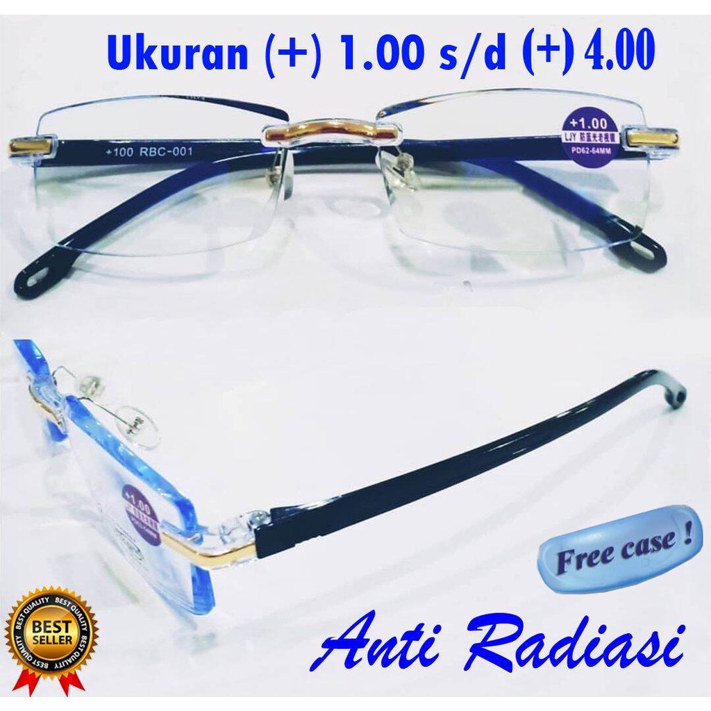 Kacamata Baca Blueray Lensa Plus (+) Pria Wanita Unisex dari +0.00- +4.00 Kacamata Plus FREE CASE