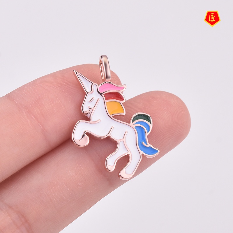 [Ready Stock]European and American 925 Silver Unicorn Necklace Ins Lucky God Beast Sweet Pendant