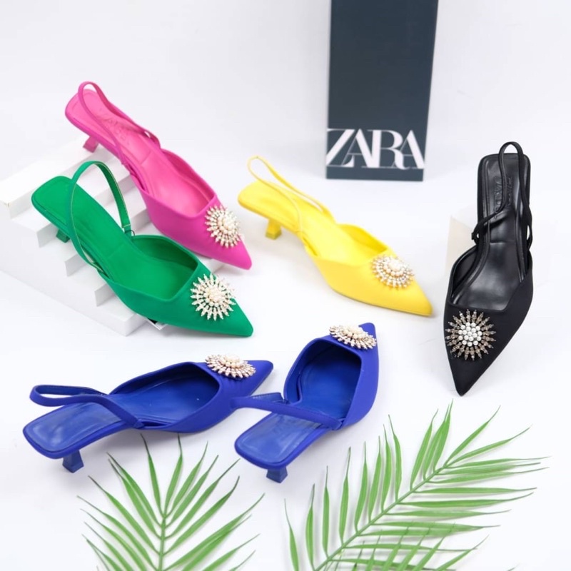 [7.7 Boombastis Sale⚡] - SEPATU HEELS WANITA IMPORT SHIMERY KITTEN SLING BACK PREMIUM ZS419