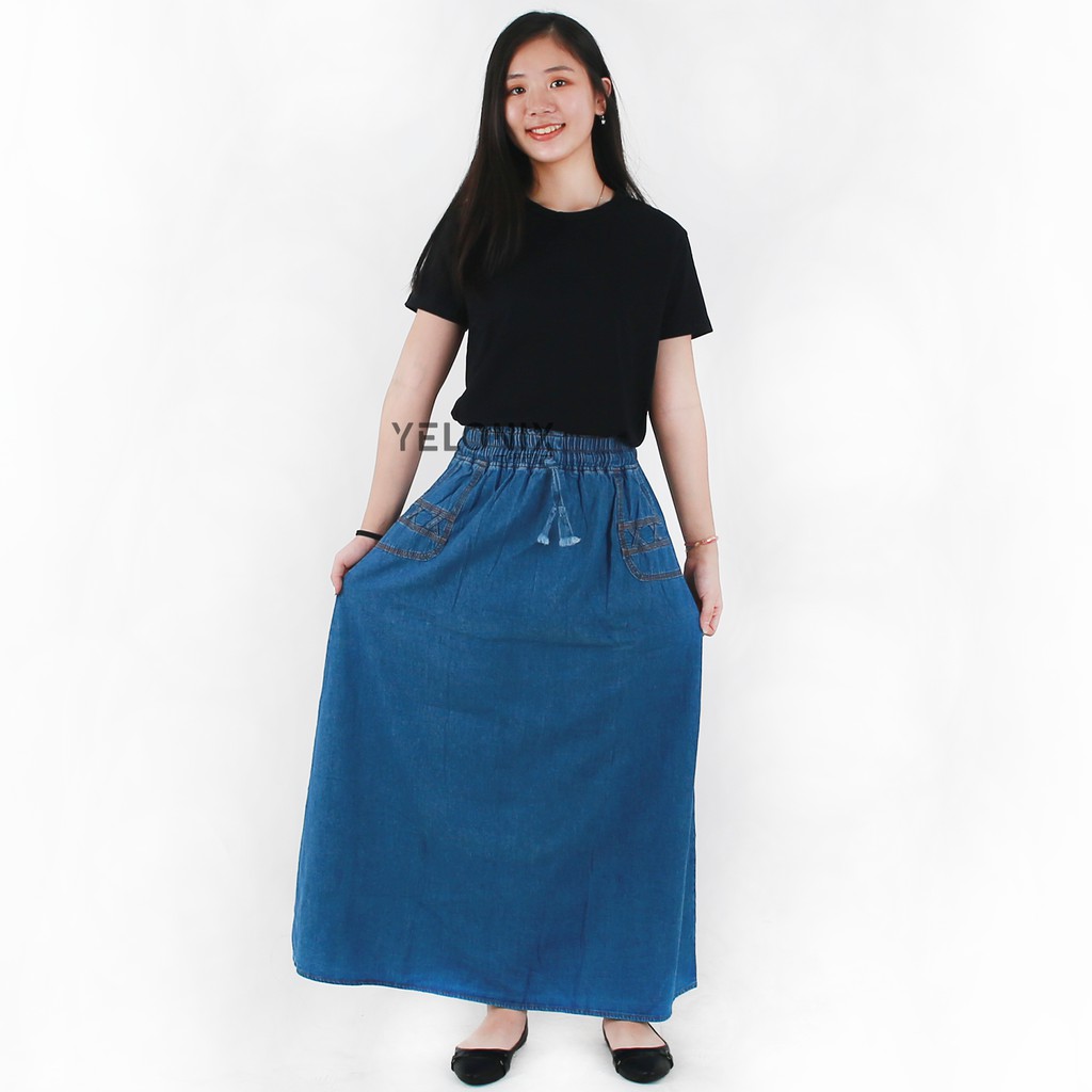 YELONIX - Jeans Rok Standart / Rok Wanita / Deninm Panjang