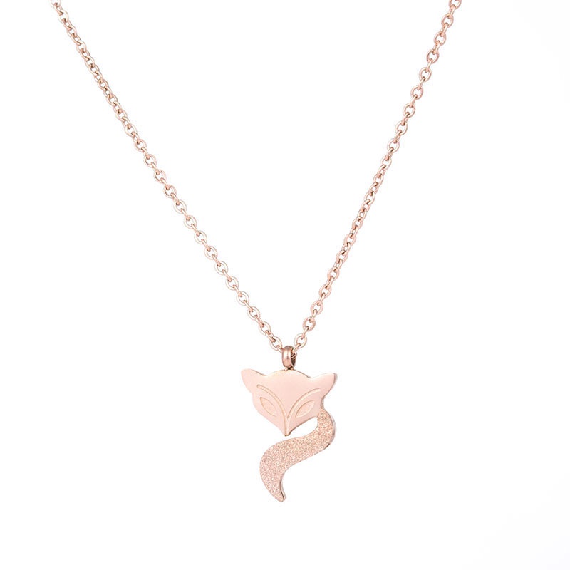 Kalung Desain Rubah Warna Rose Gold Bahan Stainless Steel Gaya Vintage Korea Untuk Wanita