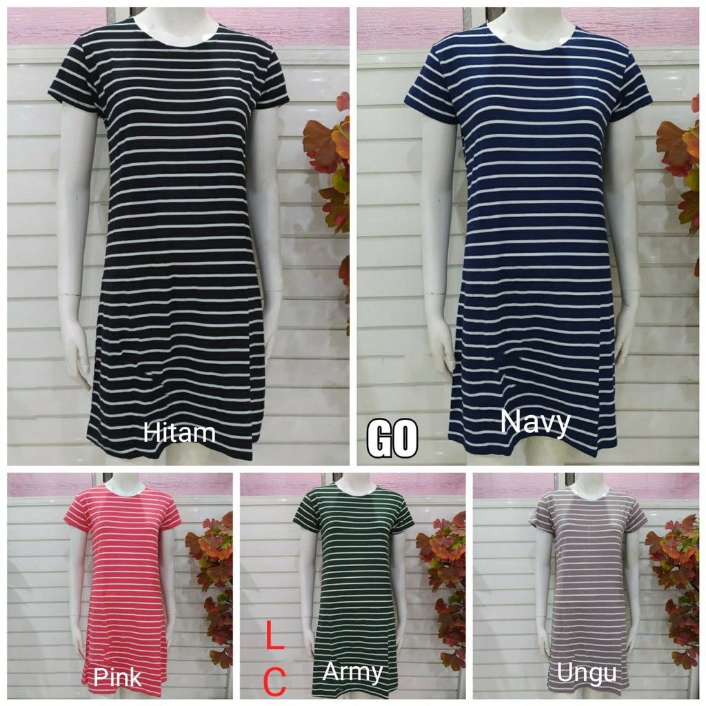 gof DS-2 LMN DRESS/DASTER Wanita Casual Salur Pakaian Perempuan Lengan Pendek