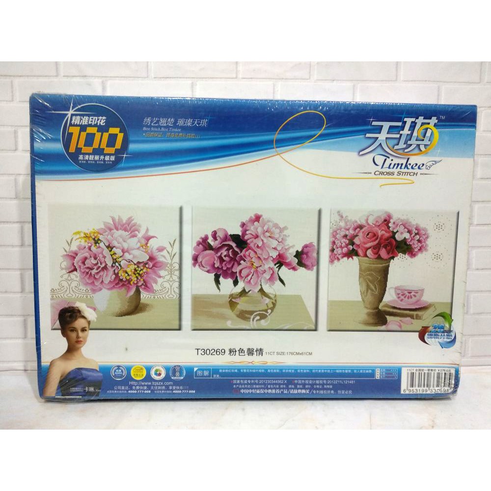 Paket DIY Craft Sulam Kristik Strimin TIMKEE 30269 Flower Vas Bunga Mawar Rose Pink