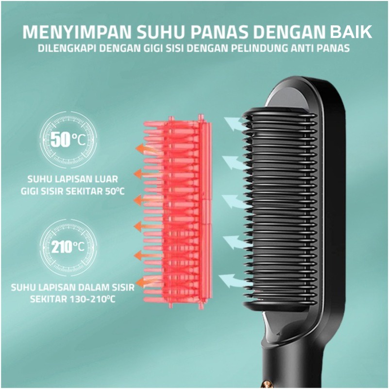 Catok Sisir Pelurus Rambut Hair Straightener Curler 2 in 1 catokan sisir listrik - ZFS