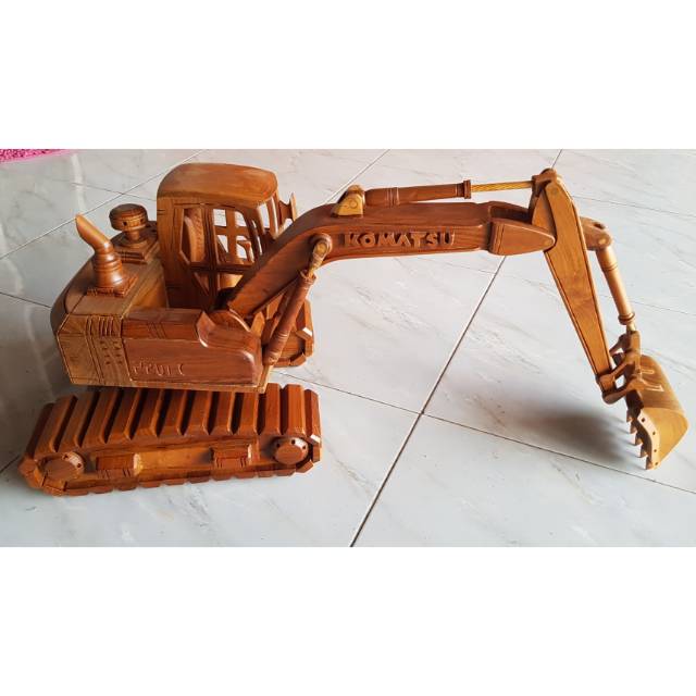 Miniatur excavator /ekskafator / truk serok bulldozer buldoser buldozer kayu jati FREE ONGKIR JAWA