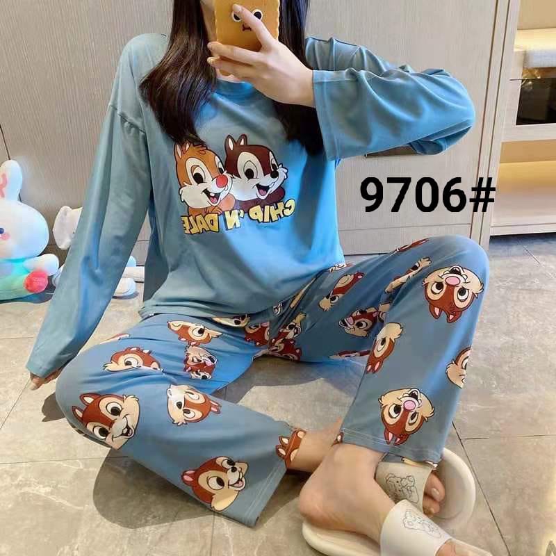 JC- Stelan Import Oversize Premium PP / Stelan piyama import Panjang  / piyama Korea Bigsize Import-Chip Dale Blue PP