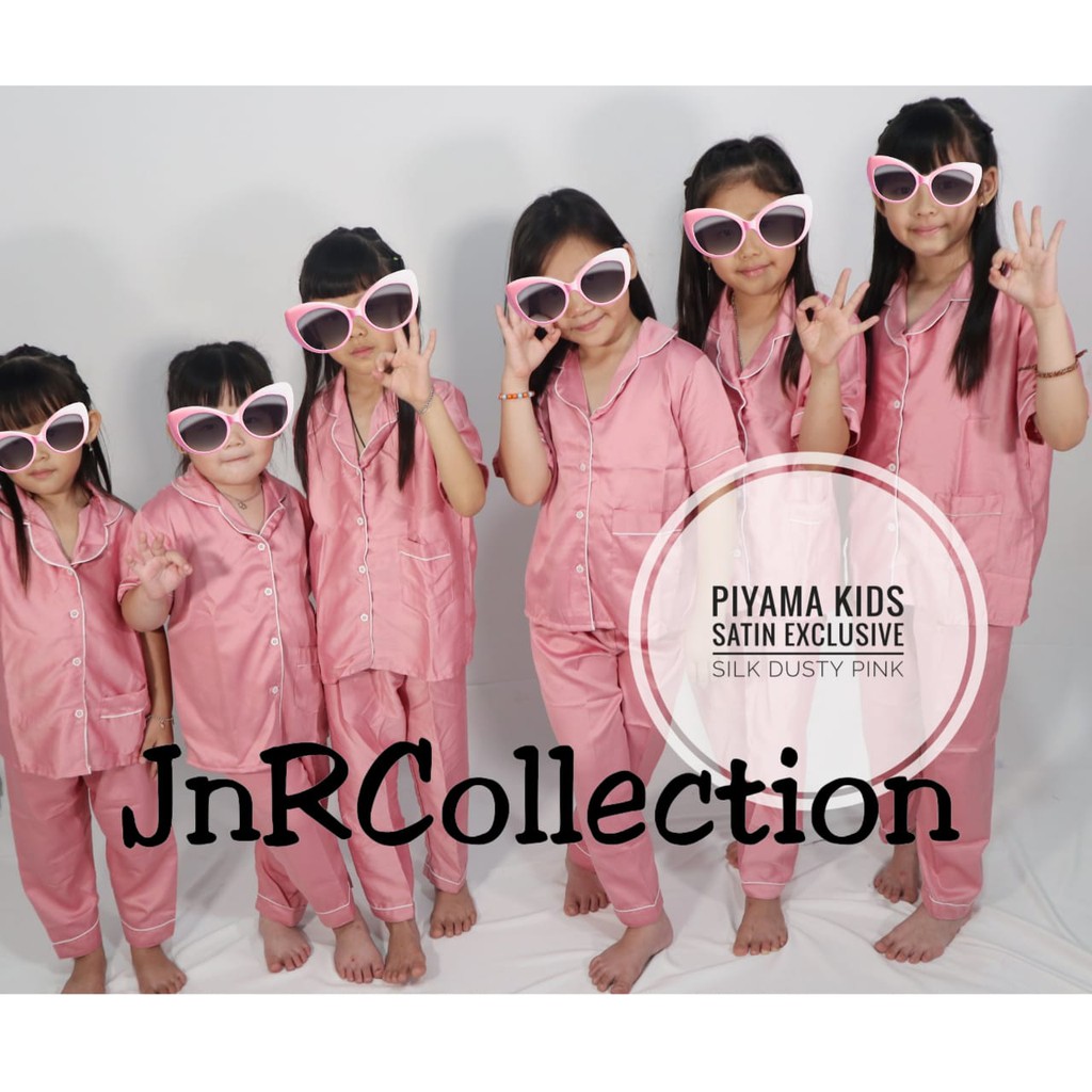 PIYAMA SATIN COUPLE MOM AND KIDS DUSTY PINK