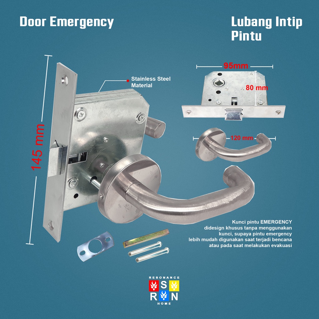 Pintu Emergency Kunci Pisah Tanpa SIlinder / Gagang Kunci Pintu Darurat / Emergency Door Lock Resonance Home