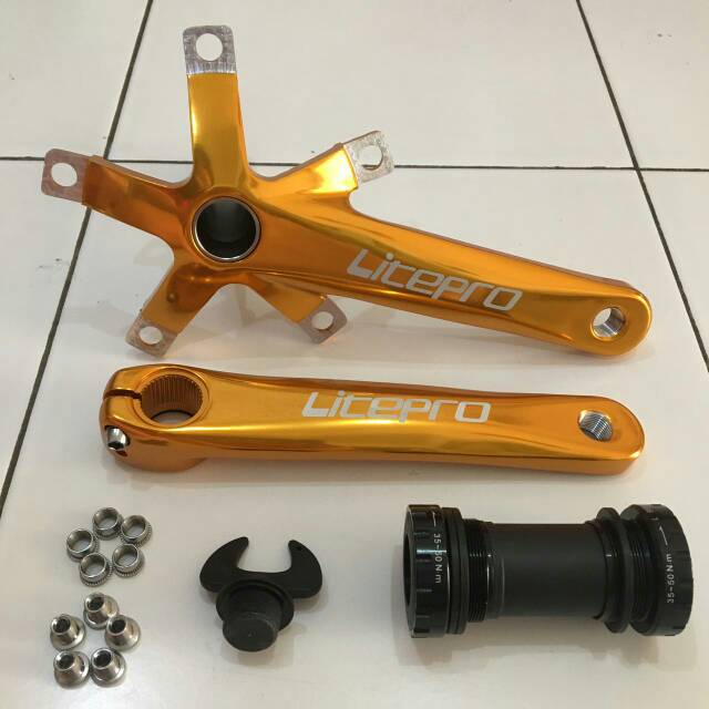 Crankset Litepro Hollowtech bcd 130mm arm 170mm Gold/Emas sepeda lipat