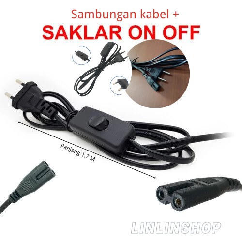 Kabel sambungan Lampu TL Saklar ON OFF panjang 1.7 meter/Kabel hitam