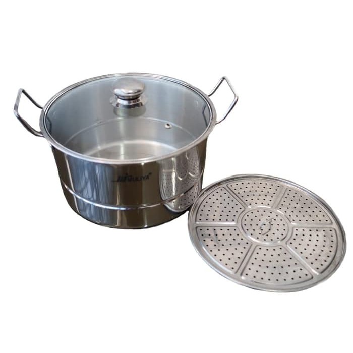 Promo Panci Stainless With Steamer / Dandang Kukus Tutup Kaca 26 Cm New