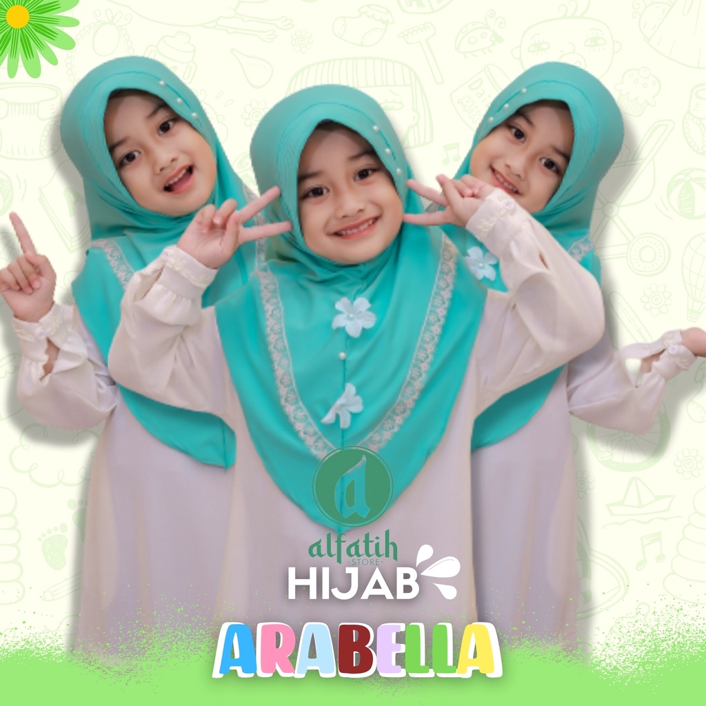 ALFATIH STORE Jilbab Anak SD ARABELLE Bunga Depan / Variasi Renda Bawah / Jilbab Anak Murah ianah