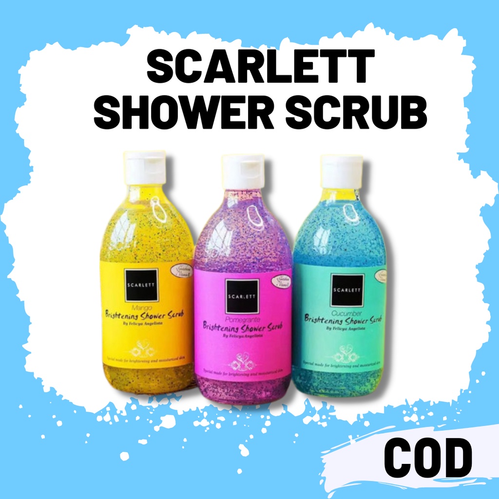 Scarlett Shower gel scrub sabun mandi pencerah pelembab tubuh kulit halus wangi aroma sensasi segar alami parfum tahan lama meregenerasi secara maksimal