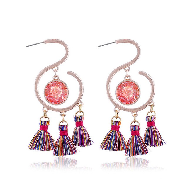 LRC Anting Tusuk Fashion Multi-color Tassel Decorated Earrings