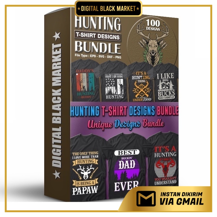 100 Hunting T-Shirt Designs Bundle - Vector Designs