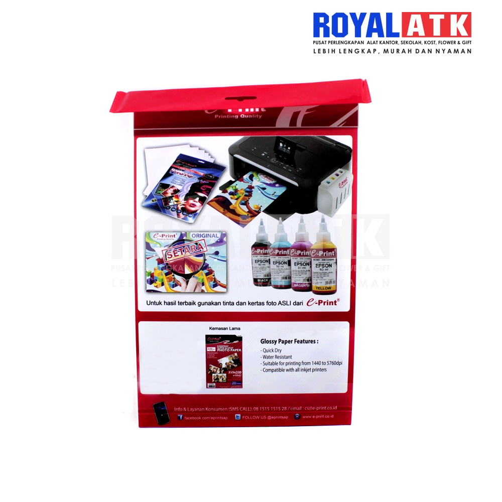 Kertas Foto E-Print Super Glossy F4 230gsm 20 Lembar