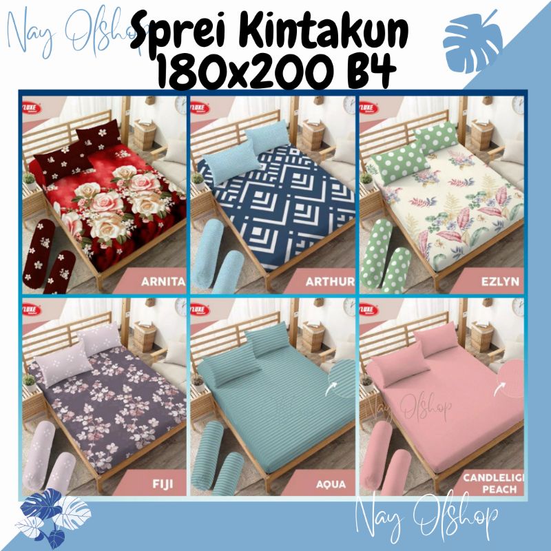 Sprei Kintakun Deluxe 180x200 Bantal 4 Arnita/Arthur/Ezlyn/Fiji/Aqua/Candlelight peach