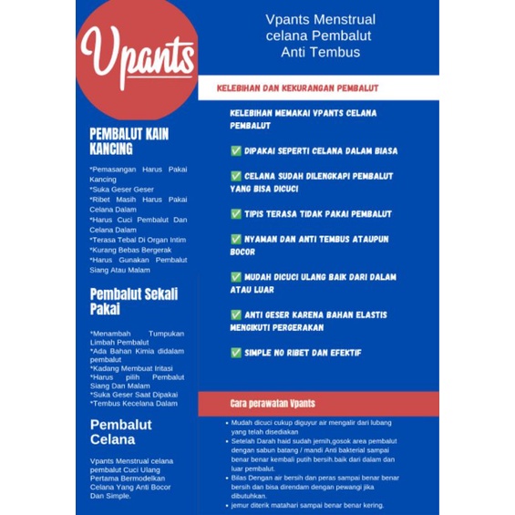 Celana Pembalut / Pembalut Kain / Pembalut Kain Cuci Ulang / Pembalut Celana Vpants / Celana Pembalu