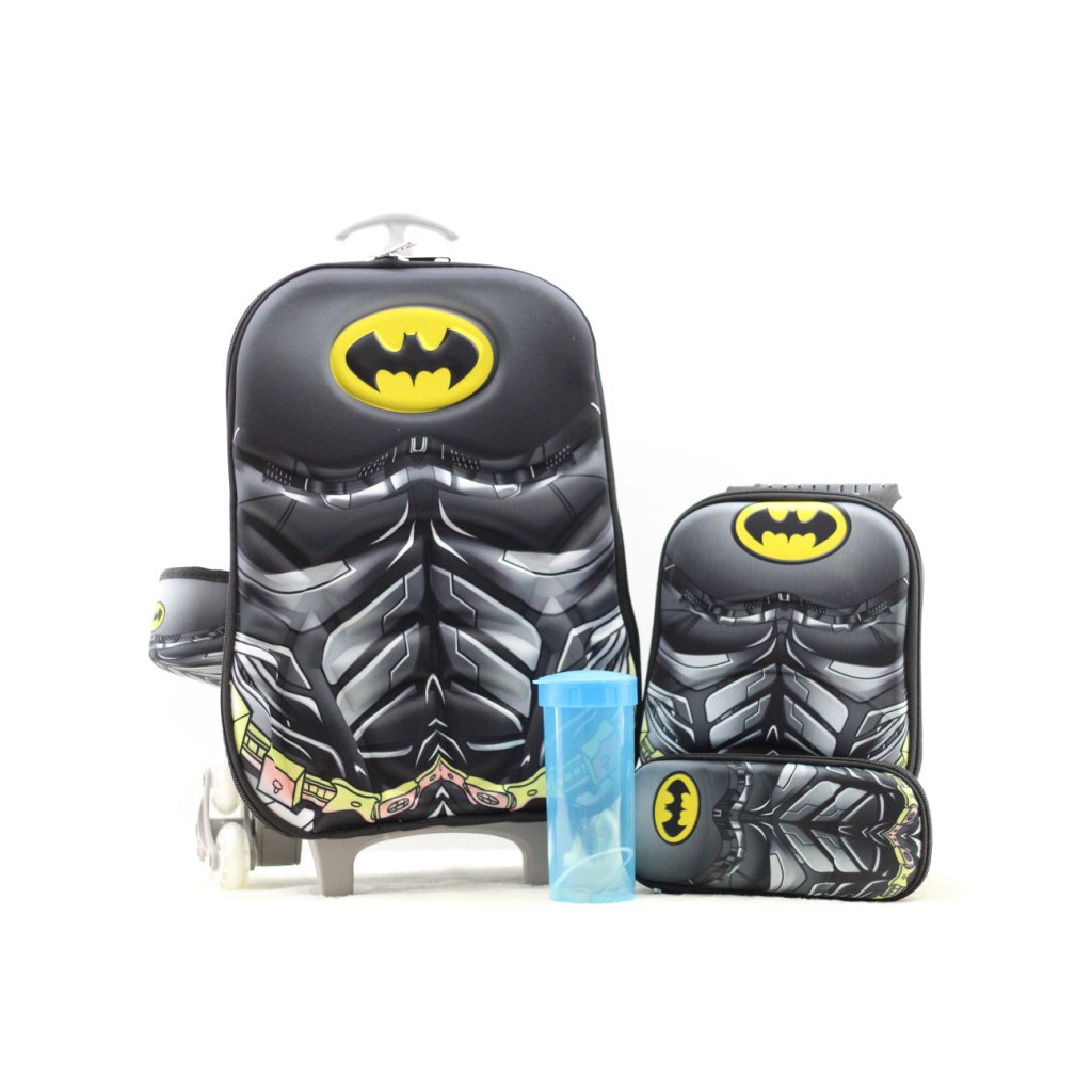 Tas Sekolah Dorong Troli Trolley Anak TK SD Spiderman Merah Hitam