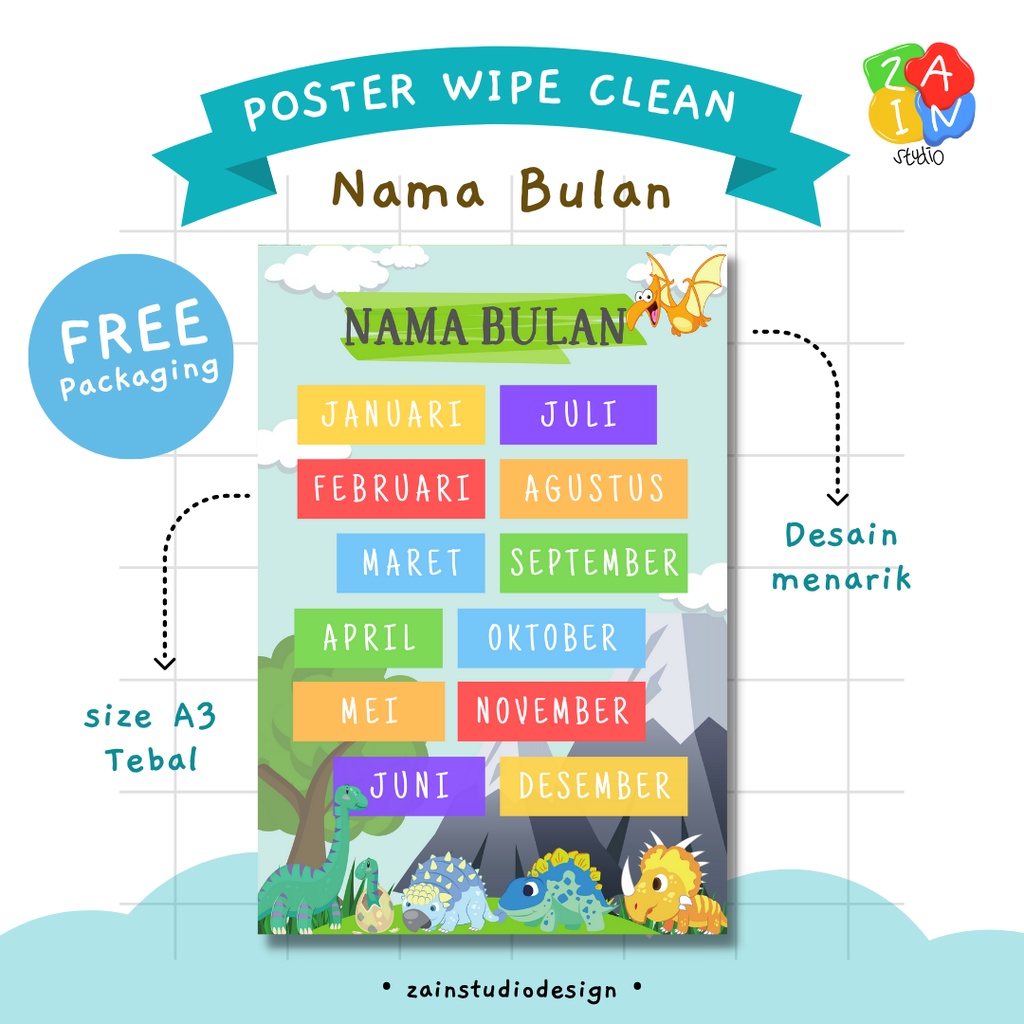 Jual POSTER BELAJAR NAMA BULAN UNTUK BALITA TK PAUD (B.ING - B.INDO ...