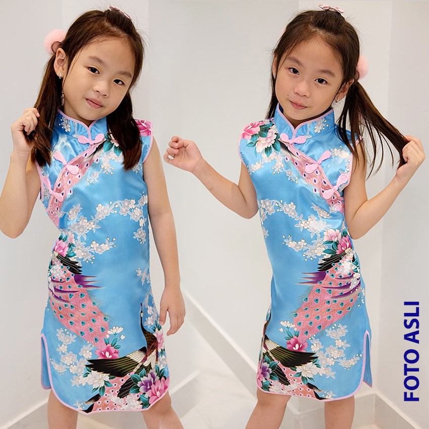 Cheongsam China Anak Perempuan Flower Peacock