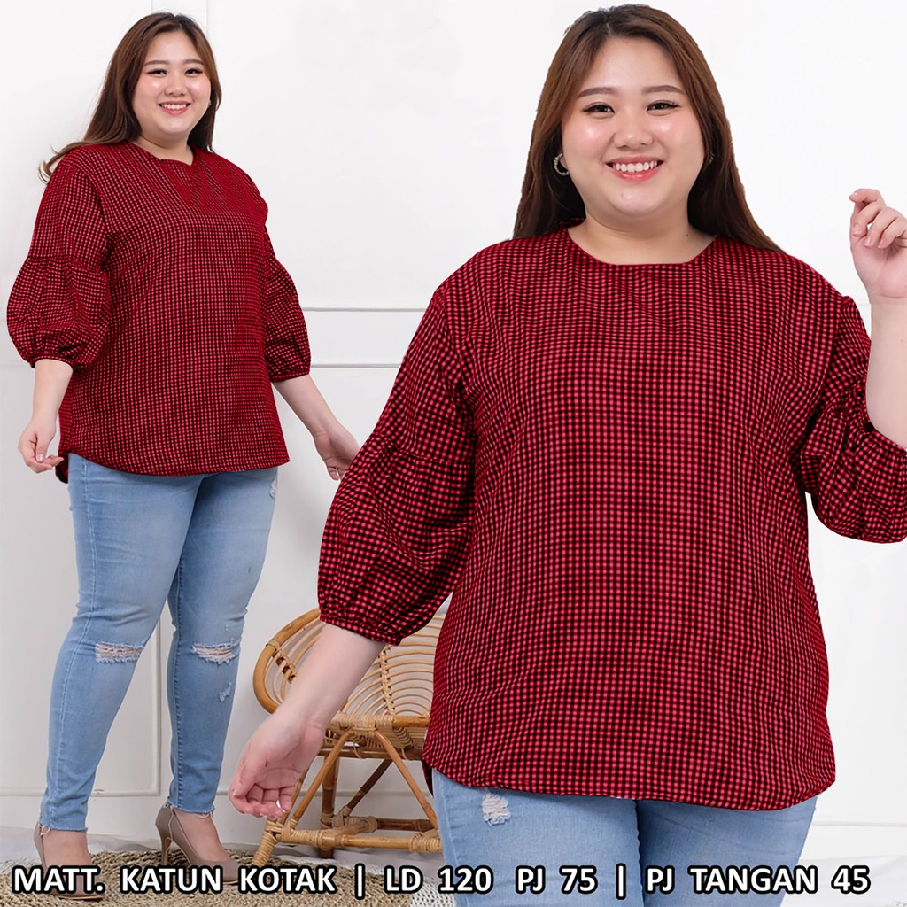 WSE390 - Atasan BIG SIZE XXXL Chika Motif Kotak-kotak Kecil Bahan Katun Kotak LD 130 CM PJ 75 CM