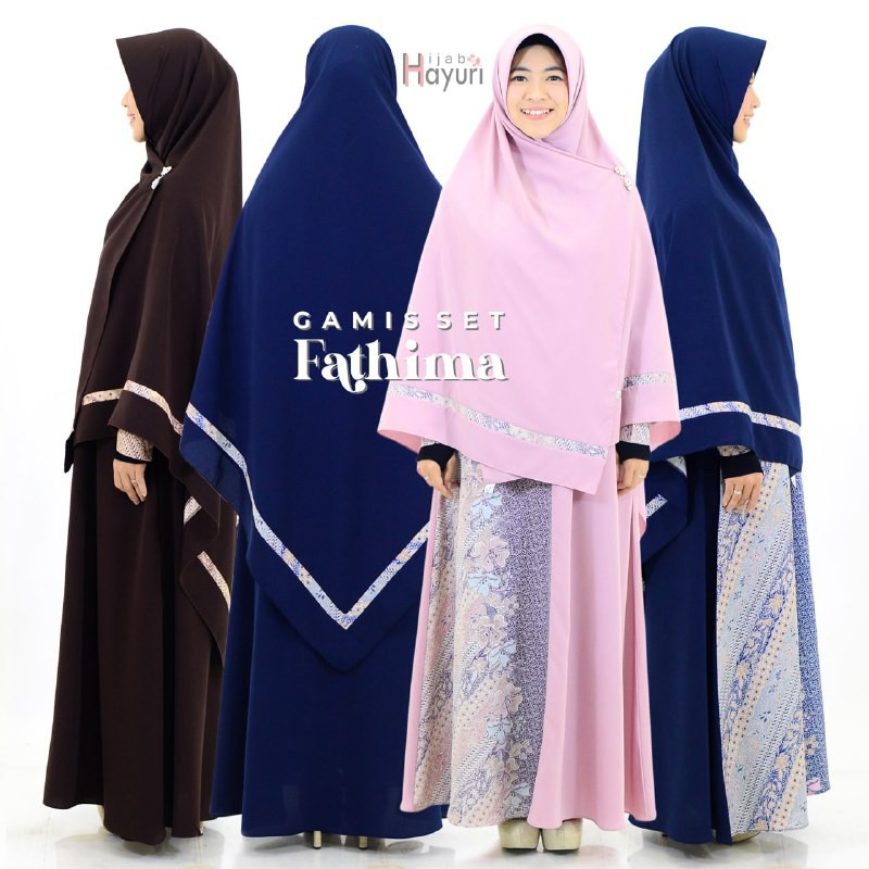 Gamis Set Fathima / Gamis Batik Kombinasi Polos Bahan Wolfis
