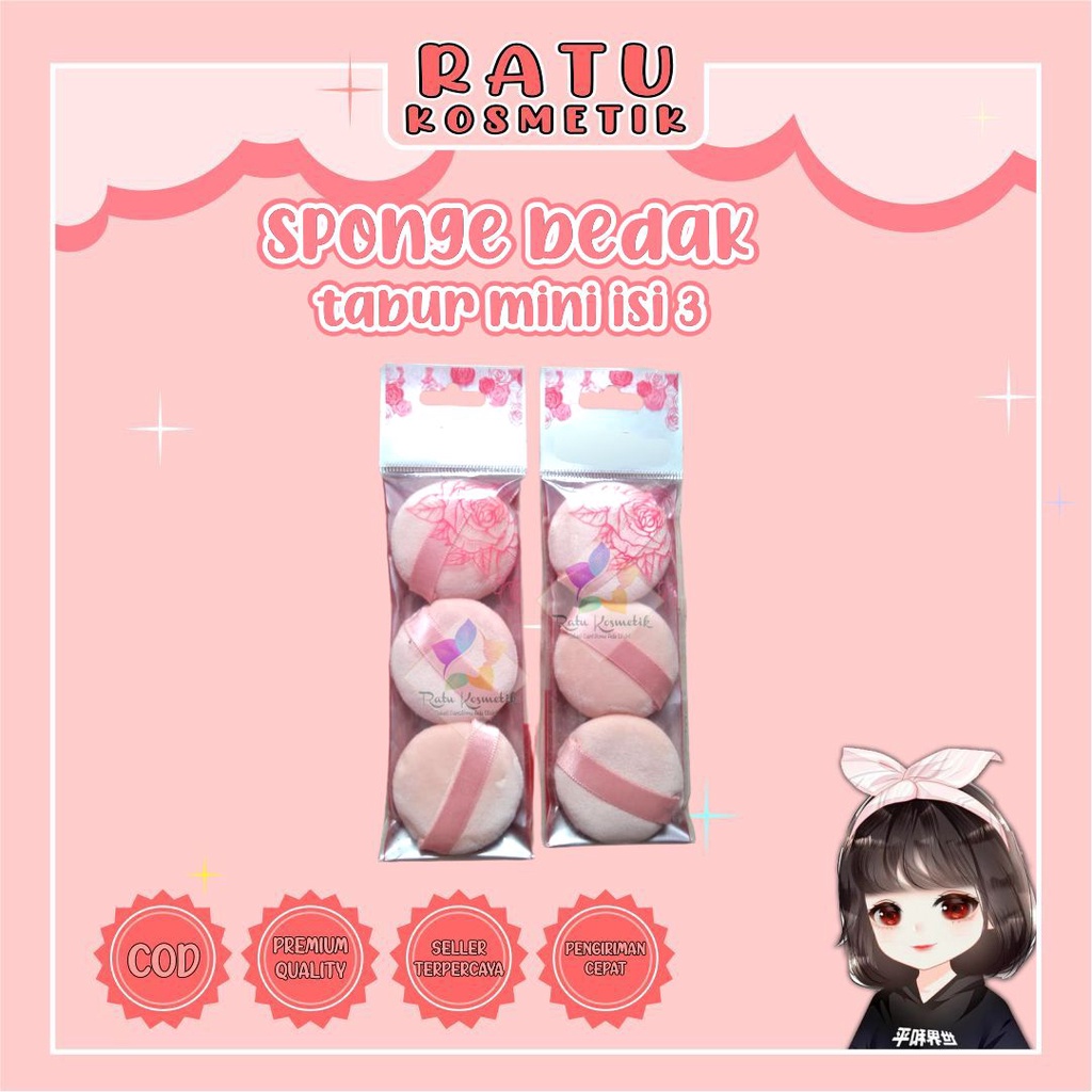 ❤ RATU ❤ Sponge Bedak Tabur / Padat Spons Spon Make Up Wajah Premium Murah Mini isi 3