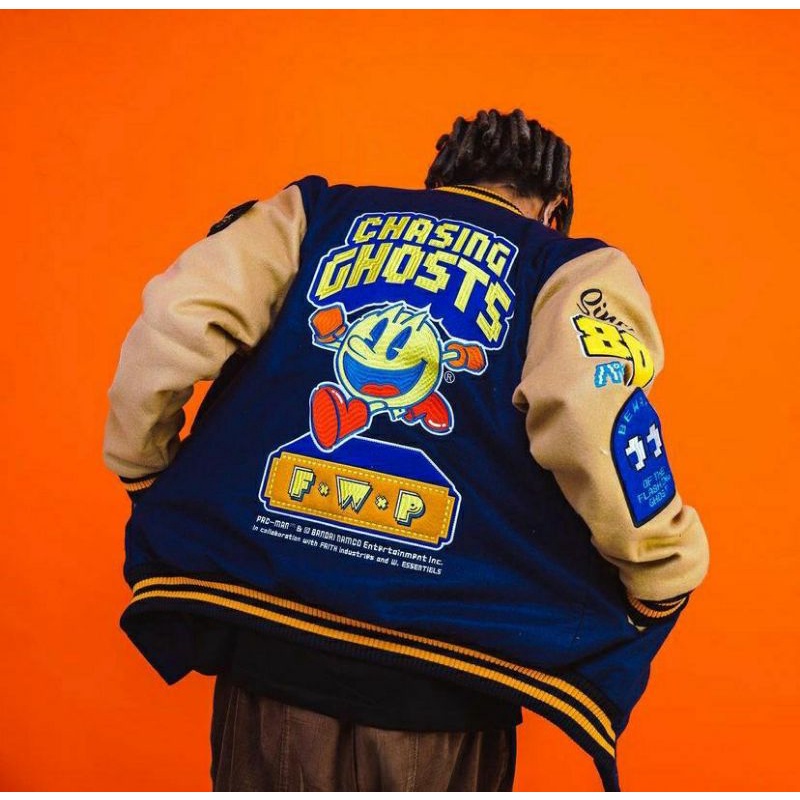 Pacman Varsity Jacket Chasing Ghosts Faith industries x W.essentiels x Pacman phase 1 Navy