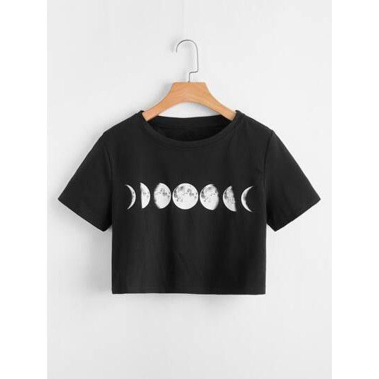 Clothing May - Crop Top Moon Kaos Kaos Distro Croptop Atasan Krop Top Wanita Cewek Viral