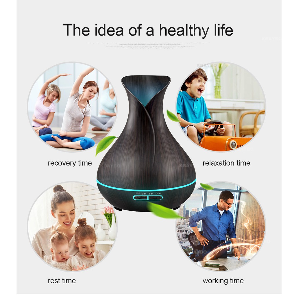Ultrasonic Air Humidifier Aroma Essential Oil Diffuser 400ml with Wood Grain 7 Color LED Lights-4