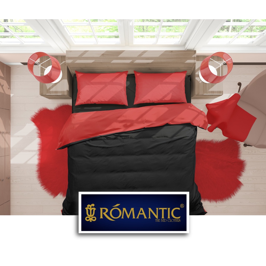 Two Tone Bedcover ROMANTIC Merah x Hitam aesthetic Bandung